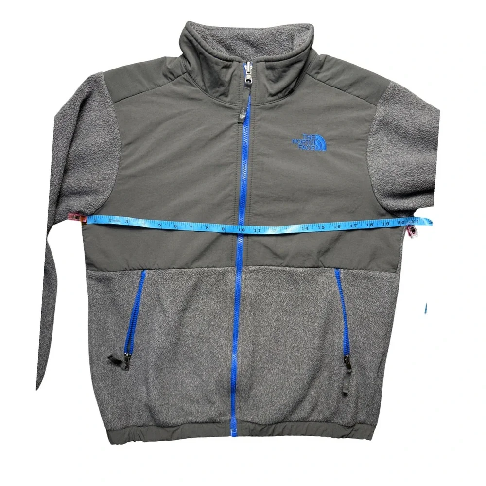 The North Face Fleece Denali Jacket Boys Youth L 14/16 Zip Up Gray Blue Polartec